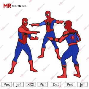 3 Spidermans Movie Embroidery Design