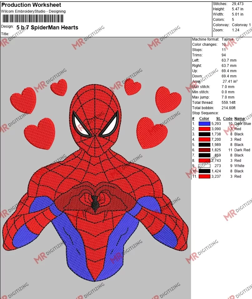 SpiderMan Hearts Embroidery Design - DST, PES, JEF