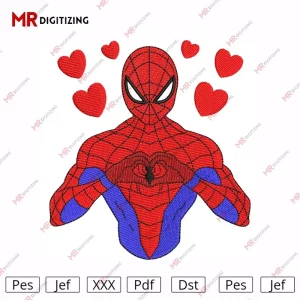 SpiderMan Hearts Embroidery Design