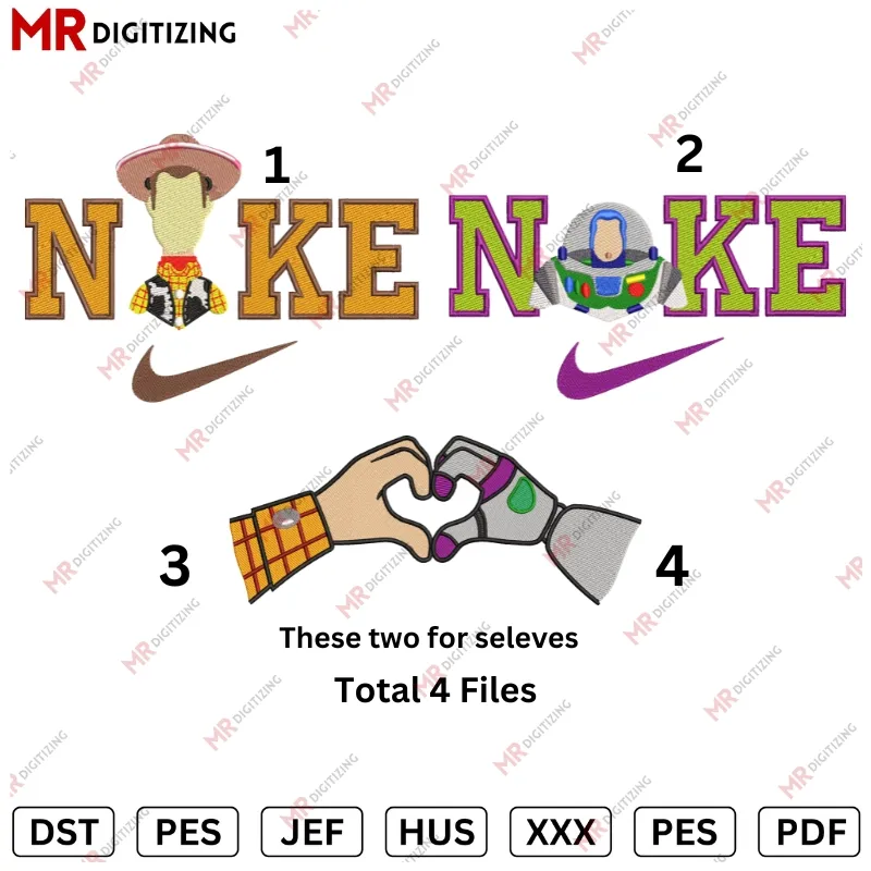 Nike Woody X Nike Buzz Toy Story with seleve Embroidery Design