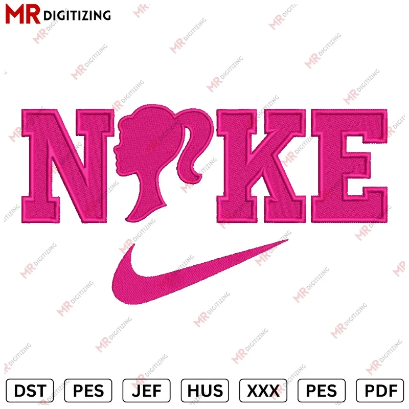 Nike Barbie Machine embroidery design V2 - DST, PES, JEF