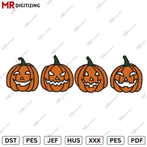 4 pumpkins Halloween Embroidery design