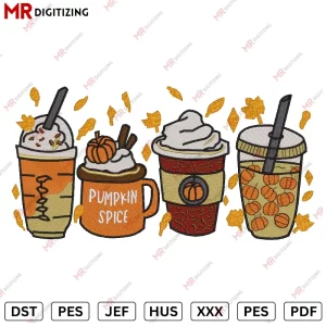 coffee cups 2 Halloween Embroidery Design