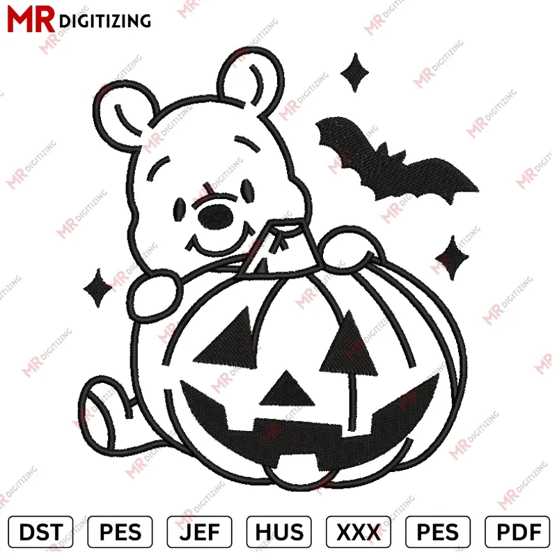 Pooh pumpkin Halloween Embroidery design - DST, Pes, jef
