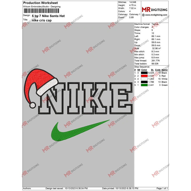 Nike Santa Hat Christmas Embroidery Design - DST, PES,JEF