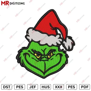 Grinch Face Christmas Embroidery Design V3