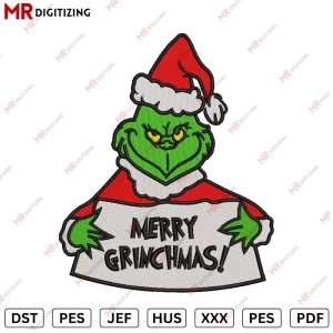 Merry Grinchmas Christmas Embroidery Design