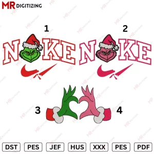 Nike Grinch Pink and green Christmas Embroidery design