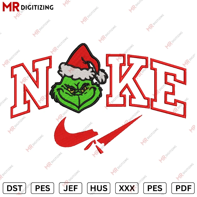 Nike Grinch Red Christmas Embroidery design - DST, PES,JEF