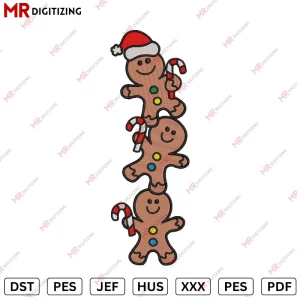 three Gingerbread Christmas Embroidery Design