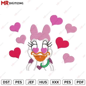 Daisy Duck Hearts Valentines Embroidery Design