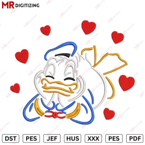 Donal duck hearts Valentines Embroidery Design