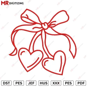 Hearts Ribbon Valentines Embroidery Design
