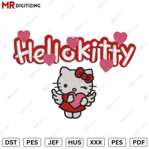 Hello kitty Hearts v1 Valentines Embroidery Design