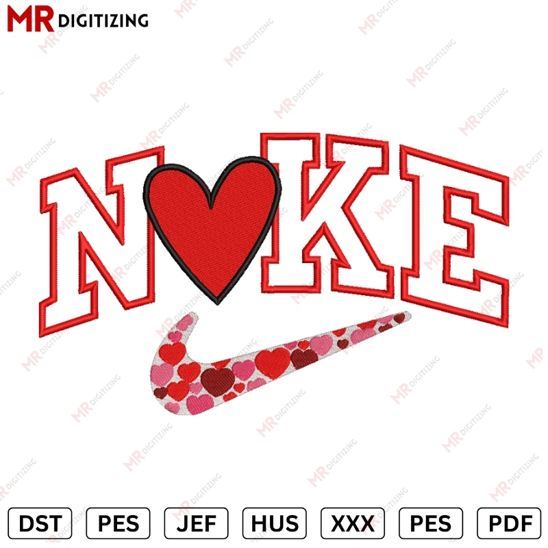 Nike Hearts VL1 Valentines Embroidery Design - DST, PES, JEF