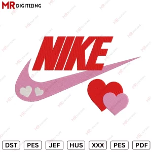 Nike Love Hearts Valentines Embroidery Design