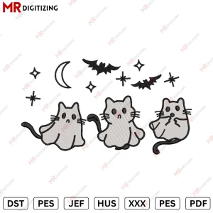 3 Cats Halloween Embroidery desing
