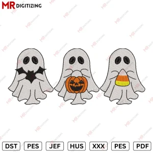 3 GHOSTs Halloween Embroidery design