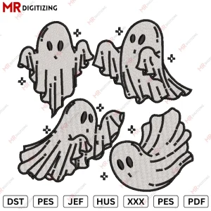 4 ghosts Halloween Embroidery design