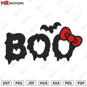 BOO Hellokitty bow Halloween Embroidery design