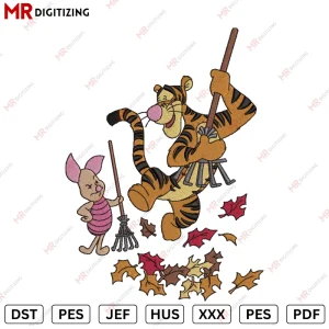 Tiger piglet fall Halloween Embroidery design