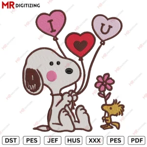 Snoopy love you Embroidery design