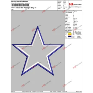 dallas star Applique 6 by 10