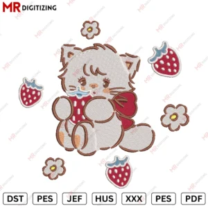 CAT Strawberry Embroidery design