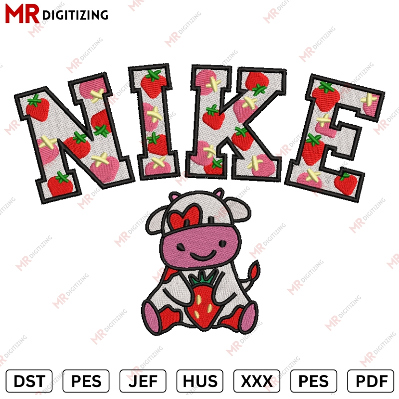 NIKE cow Strawberry Embroidery design