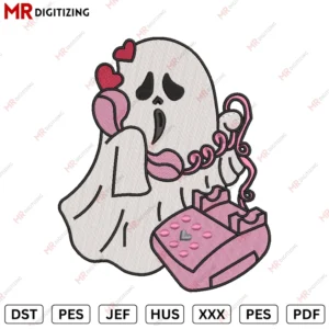 Ghost phone Halloween Embroidery design