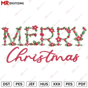 Merry Christmas Flowers Embroidery design