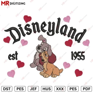 Disneyland lady tramp love Valentine s Day Embroidery design