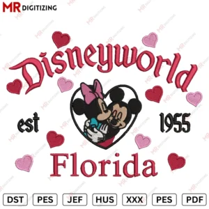 Disneyworld Mickey Minnie Kiss Valentine s Day Embroidery design