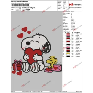 Snoopy love Heart 6 by 10