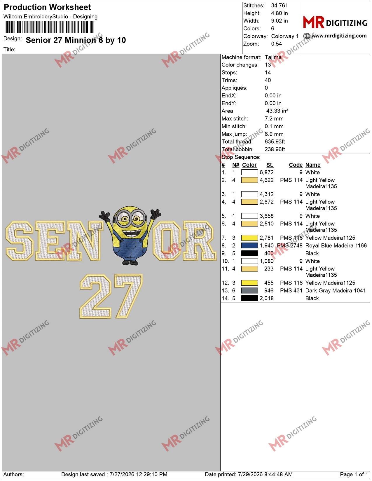 Senior 27 Minnion 6 by 10
