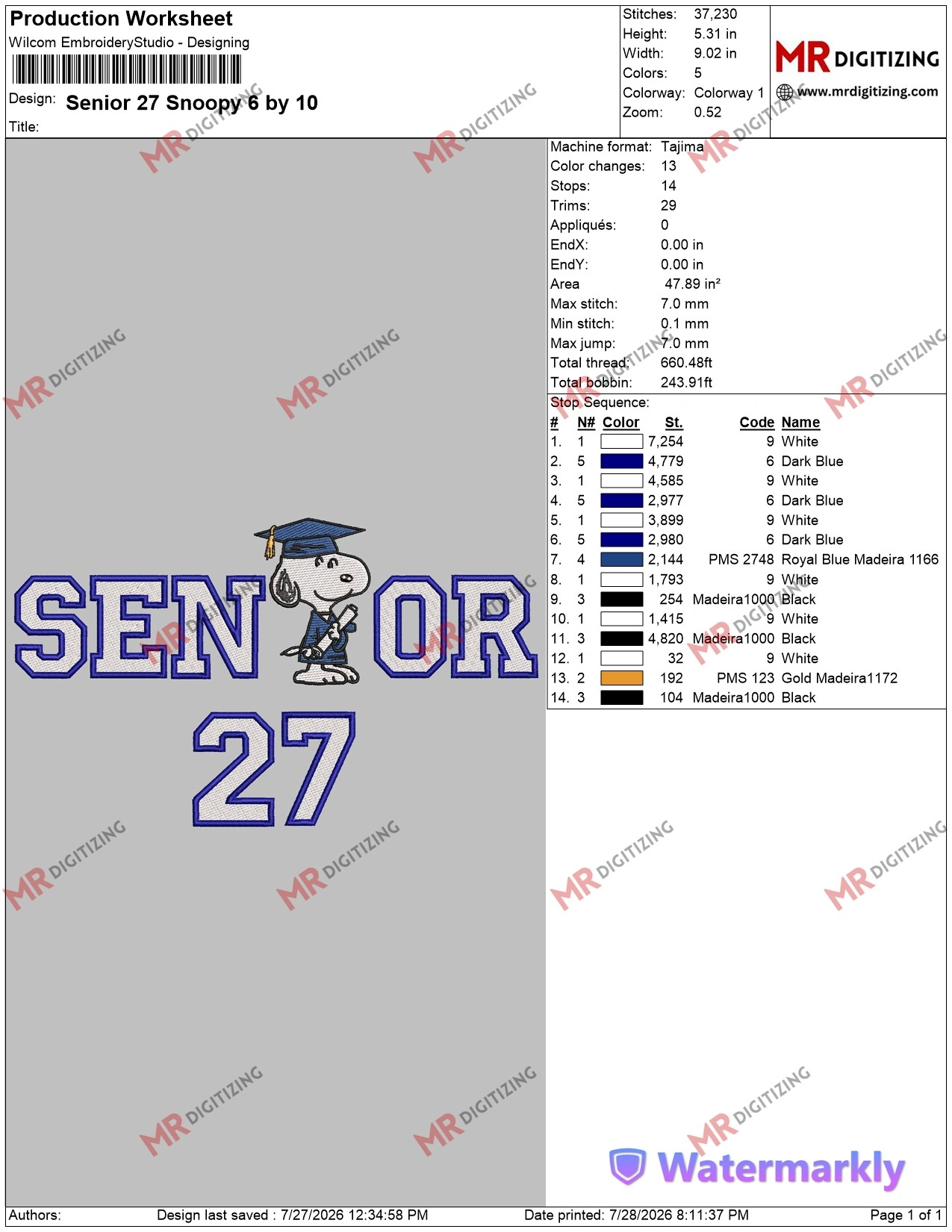 Senior 27 Snoopy 6 by 10