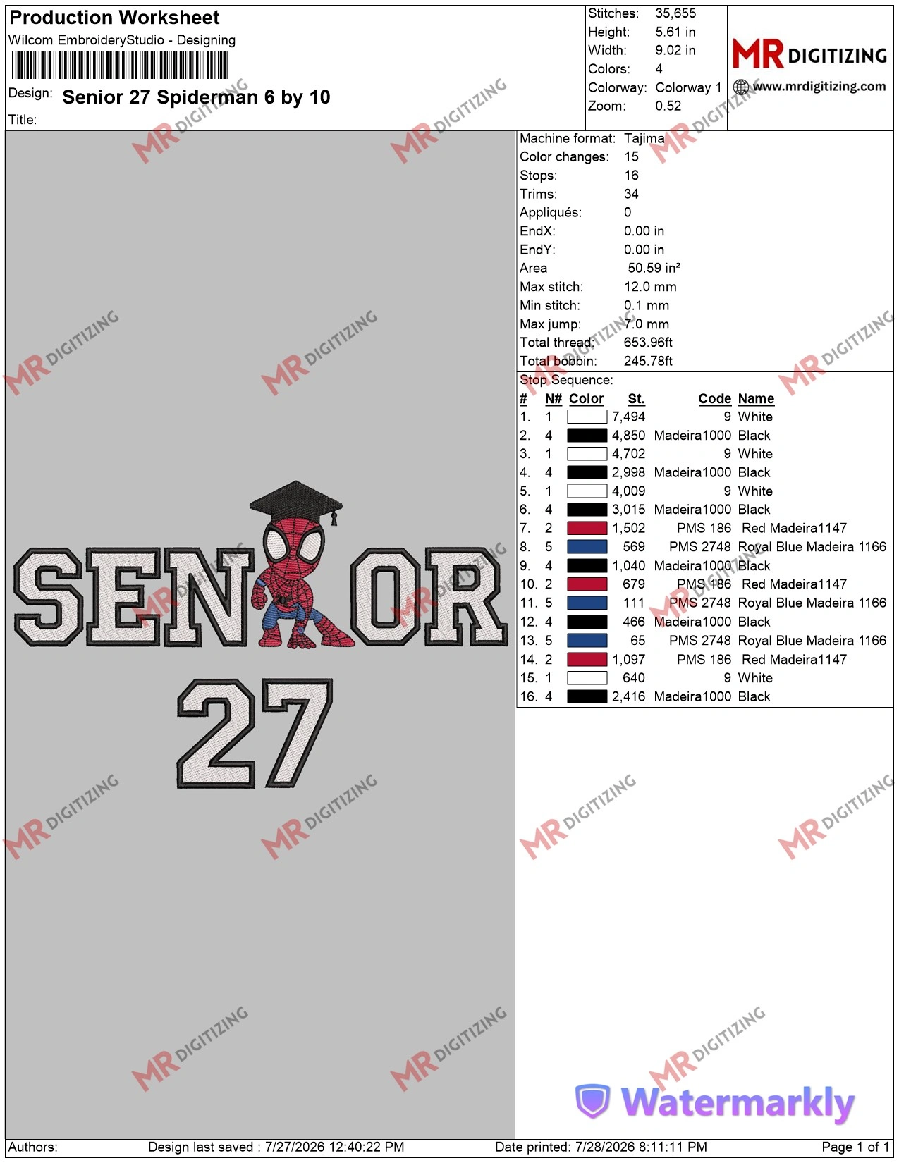 Senior 27 Spiderman 6 by 10