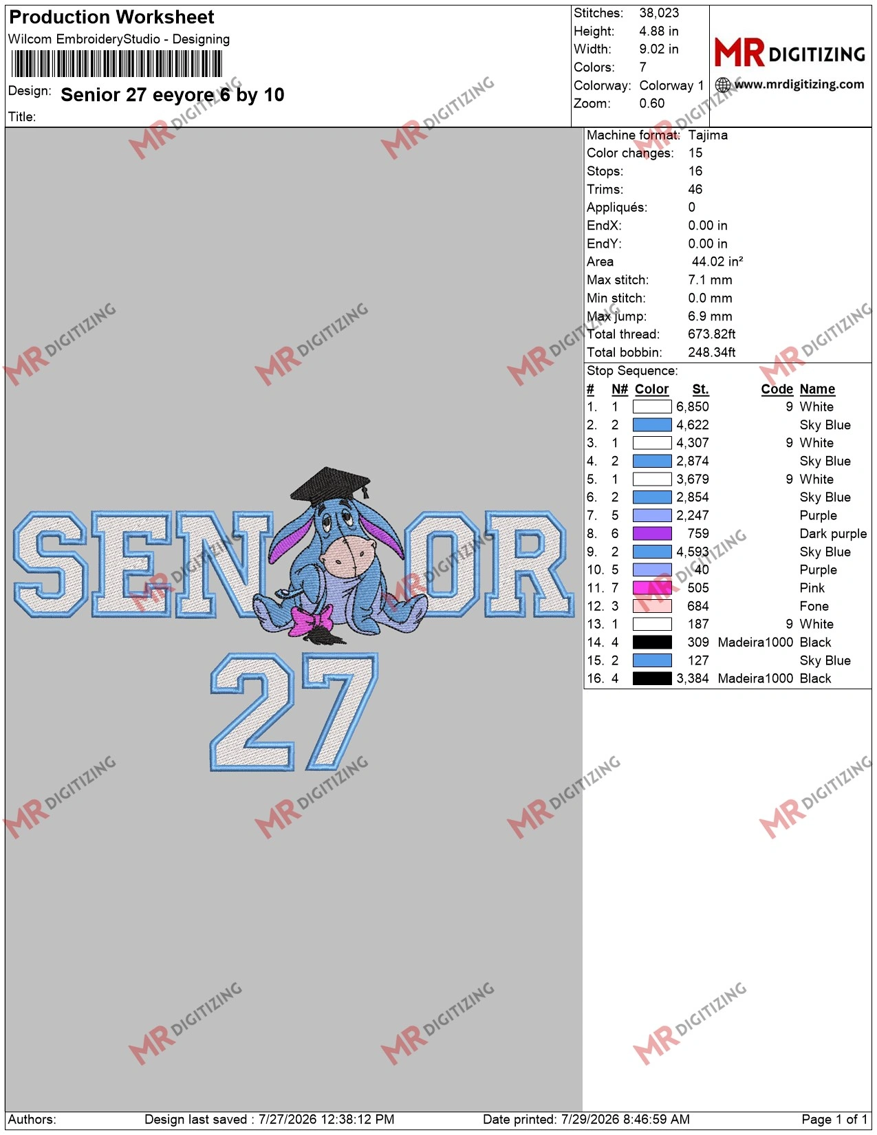 Senior 27 eeyore 6 by 10