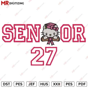 Senior 27 kitty Applique Graduation Embroidery design