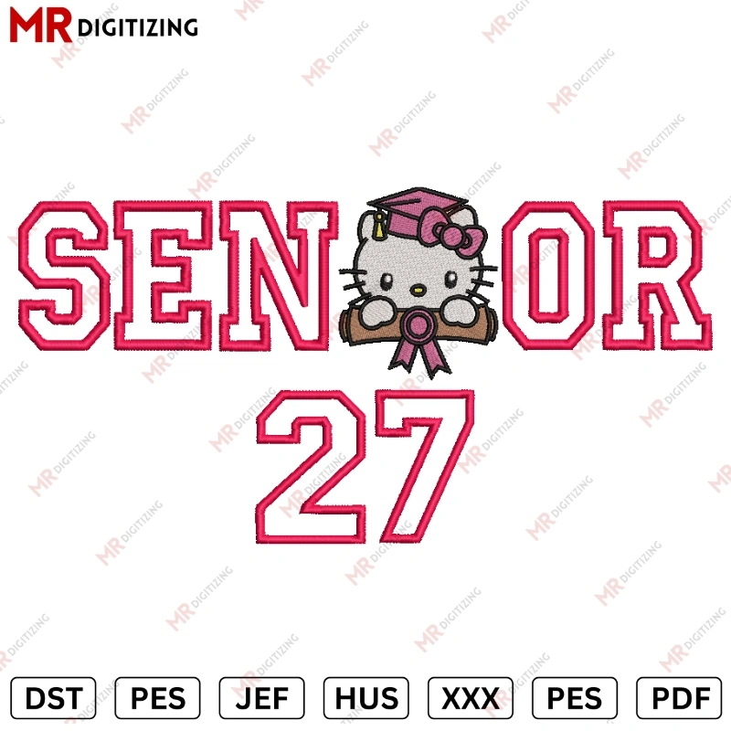 Senior 27 kitty Applique Graduation Embroidery design