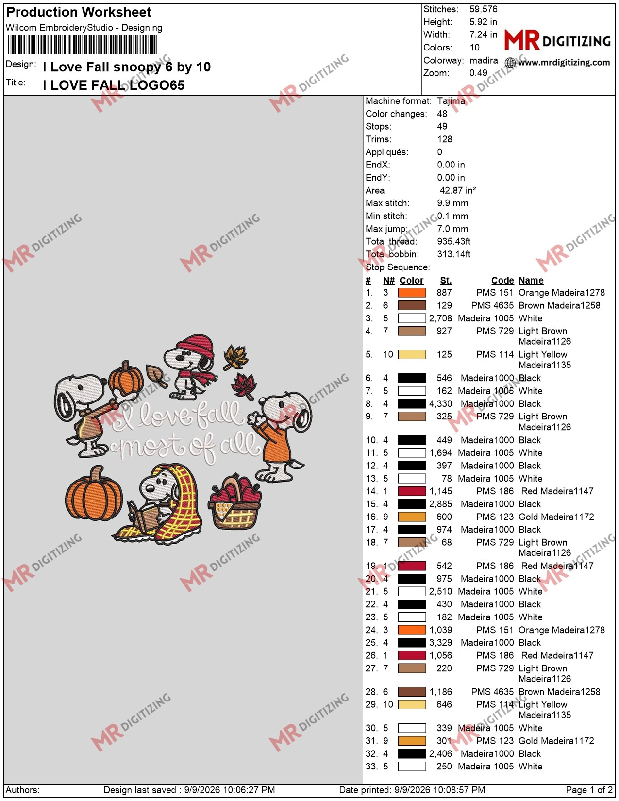 I Love Fall snoopy 6 by 10 page1