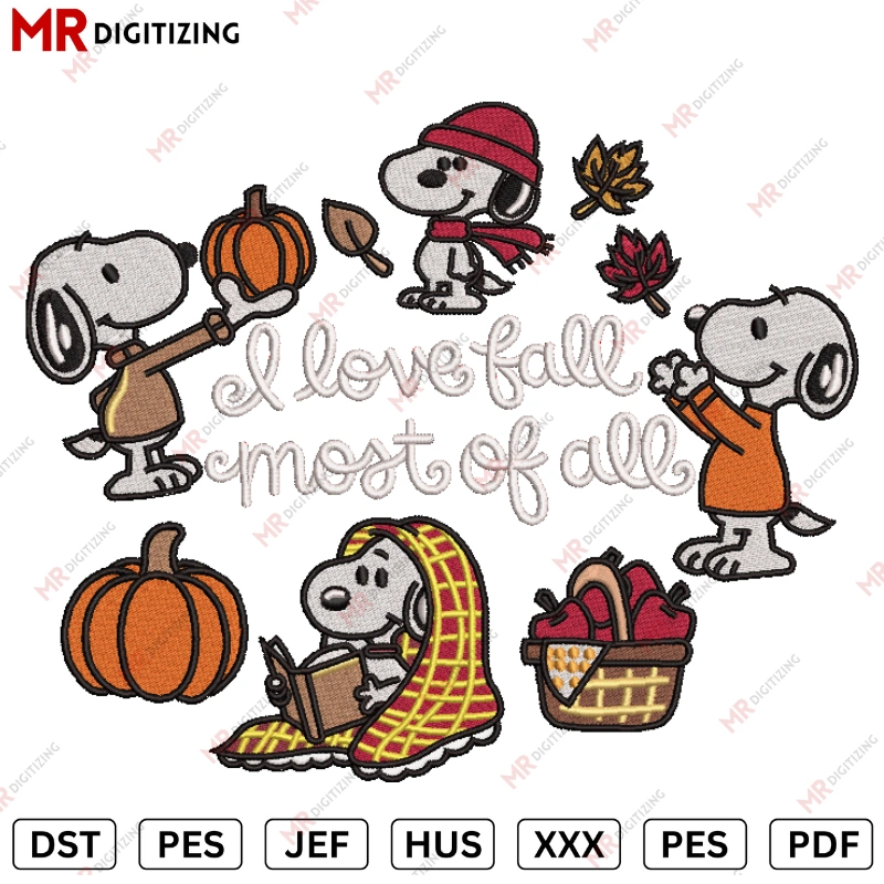 I love fall most of all snoopy halloween Embroidery design