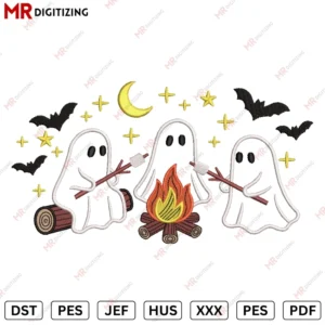 3 Ghost Fire Applique Halloween Embroidery design