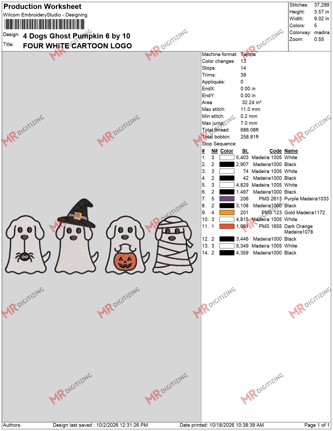 4 Dogs Ghost Pumpkin 6 by 10