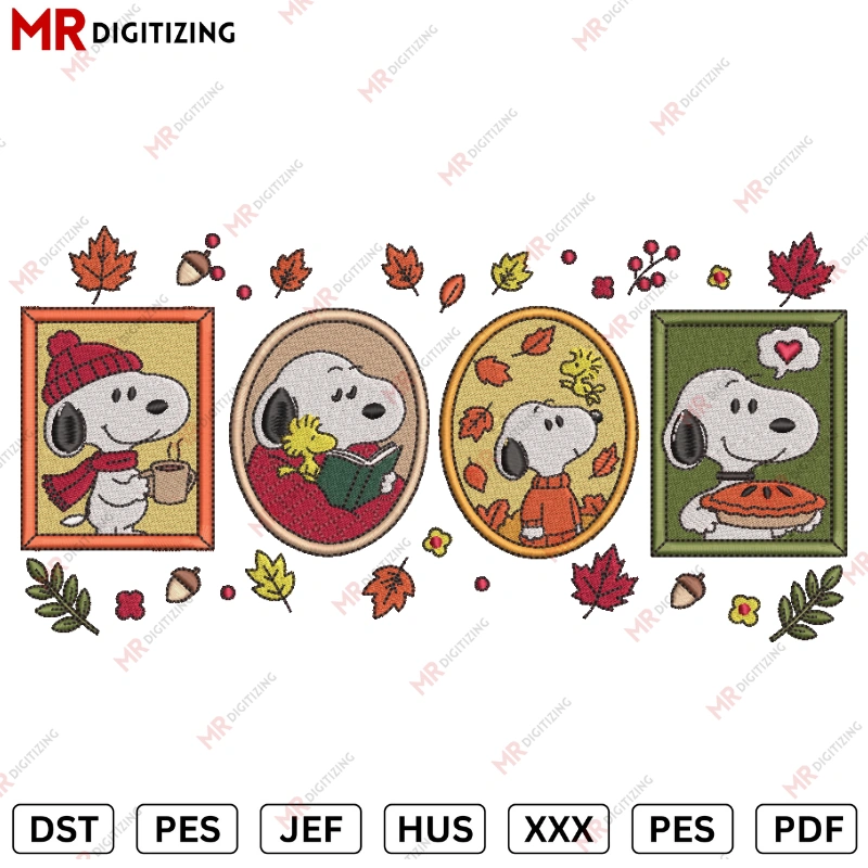 Snoopy Frame Fall Halloween Embroidery design