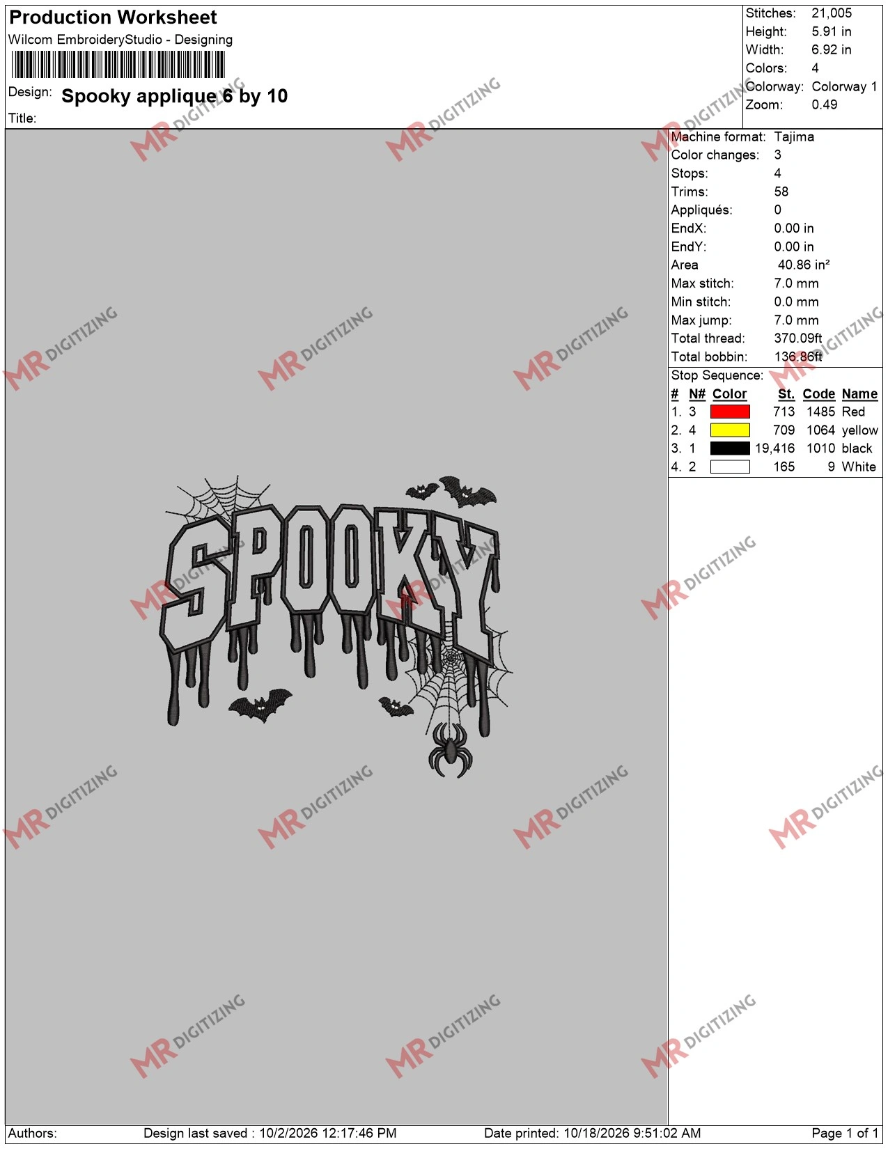 Spooky applique 6 by 10